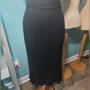 Elegant Black Tahari Pleated Knit Skirt